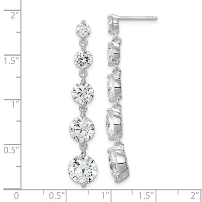 Sterling Silver Rhodium-plated Clear Cubic Zirconia Journey Dangle Post Earrings