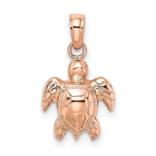 14K Rose Gold Textured Mini Sea Turtle Charm Pendant