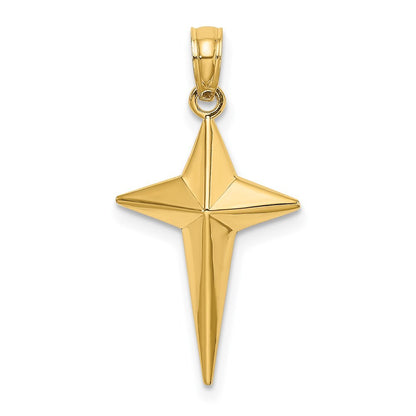 14k Yellow Gold 2-D Polished Triangle Tipped Cross Charm Pendant for Women