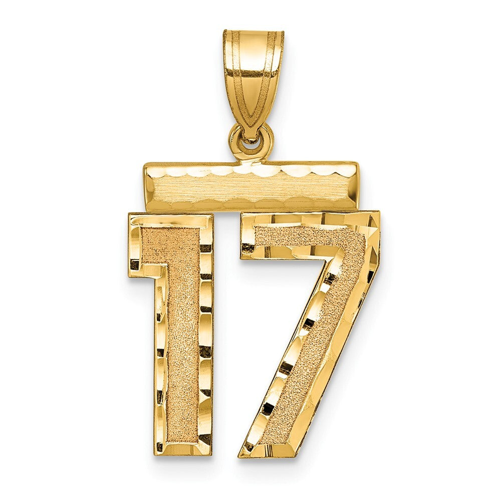 14k Yellow Gold Medium Diamond-cut Number 17 Charm Pendant for Women