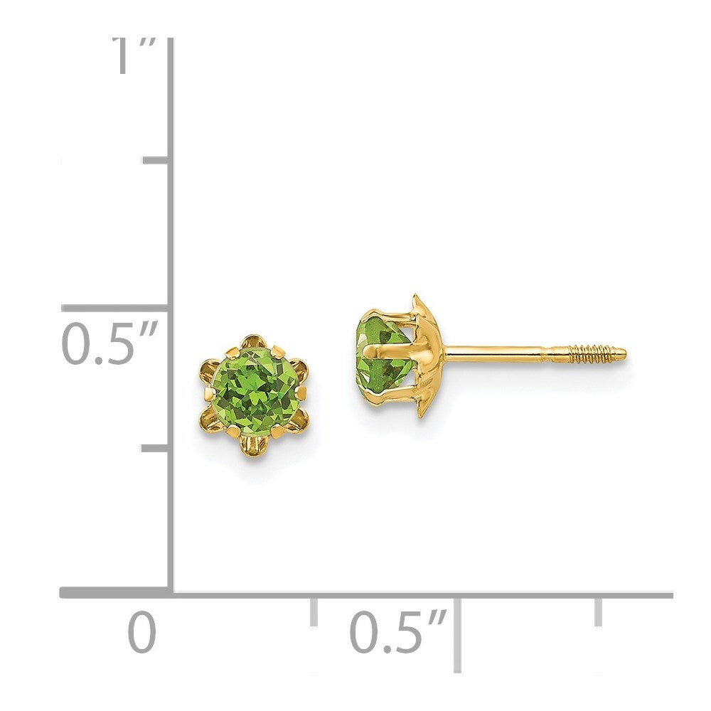 14k Yellow Gold 4mm Cubic Zirconia Birthstone (Aug) Screwback Stud Earrings