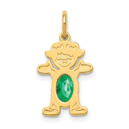 14k Yellow Gold Girl 6x4 Oval Genuine Emerald-May Pendant for Women