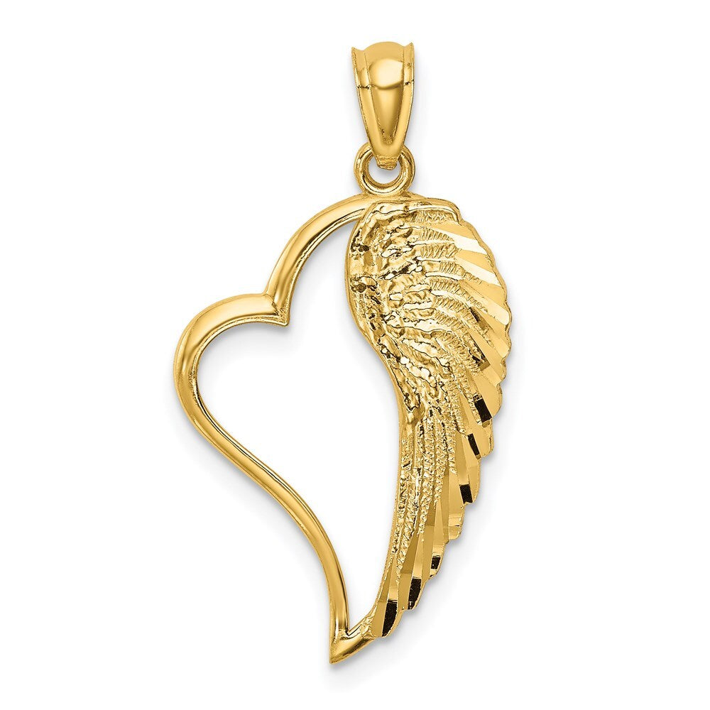14k Yellow Gold Polished Heart and Wing Pendant