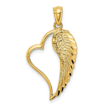 14k Yellow Gold Polished Heart and Wing Pendant