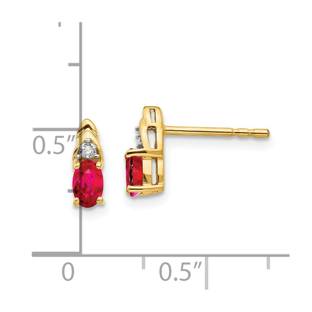 14k Yellow Gold Ruby and Diamond Stud Earrings Gift for Women