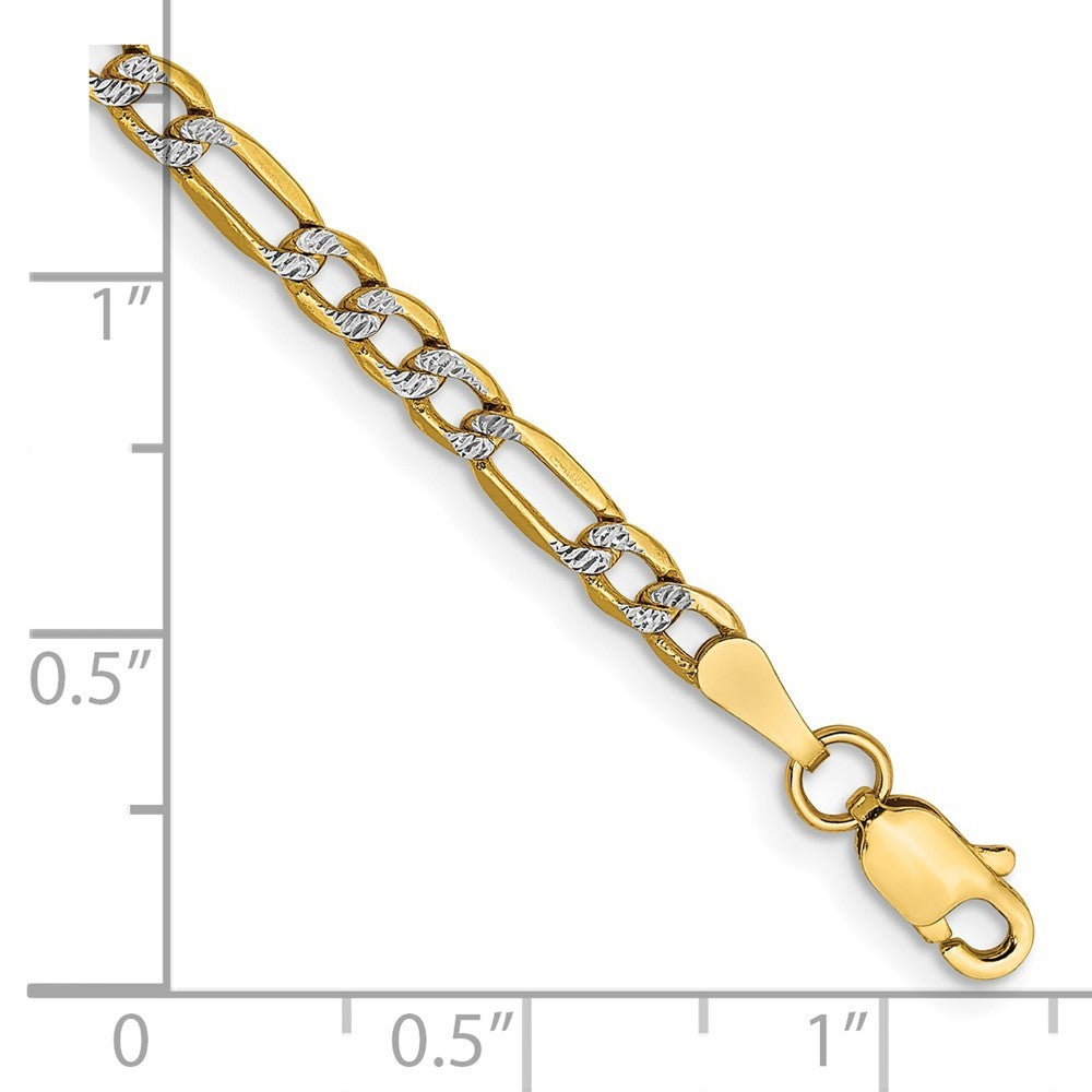 14k Yellow Gold 7 inch 3.2mm Semi-Solid with Rhodium Figaro Bracelet