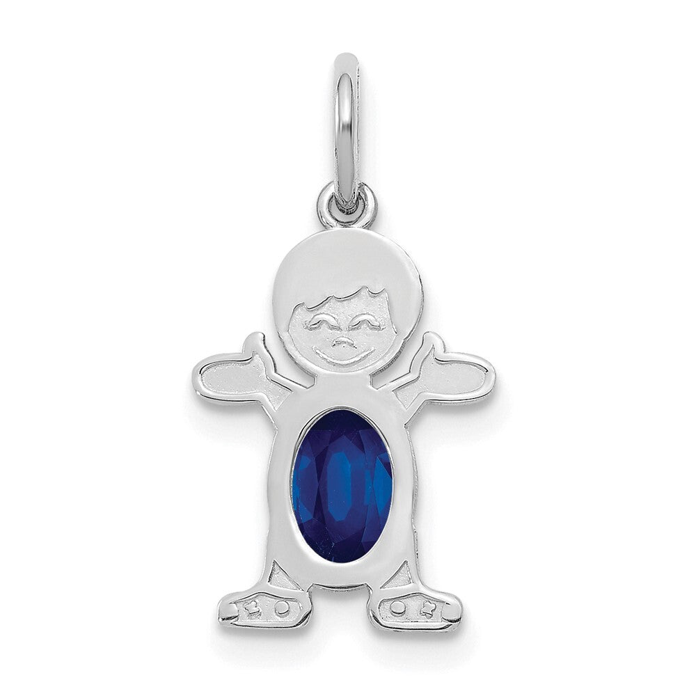 14k White Gold Boy 6x4 Oval Genuine Sapphire-September Pendant for Women