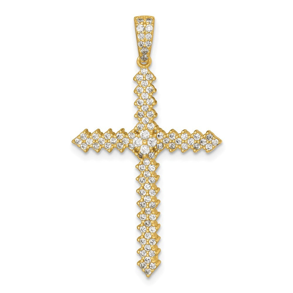 Sterling Silver Gold-Tone Polished Pave Cubic Zirconia Latin Cross Pendant
