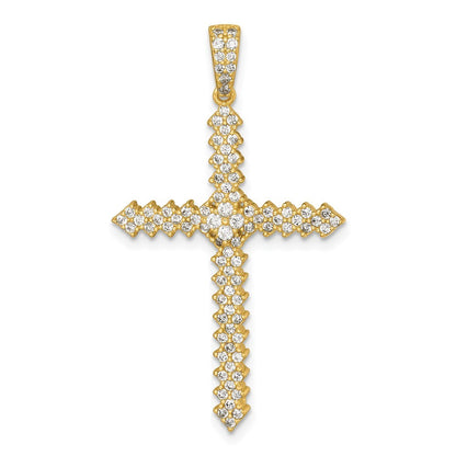 Sterling Silver Gold-Tone Polished Pave Cubic Zirconia Latin Cross Pendant