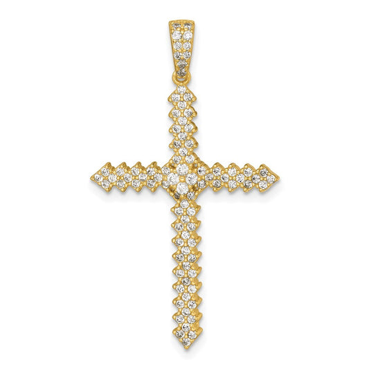 Sterling Silver Gold-Tone Polished Pave Cubic Zirconia Latin Cross Pendant