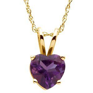 14k Yellow Gold Natural Amethyst Solitaire 18" Necklace Gift for Women