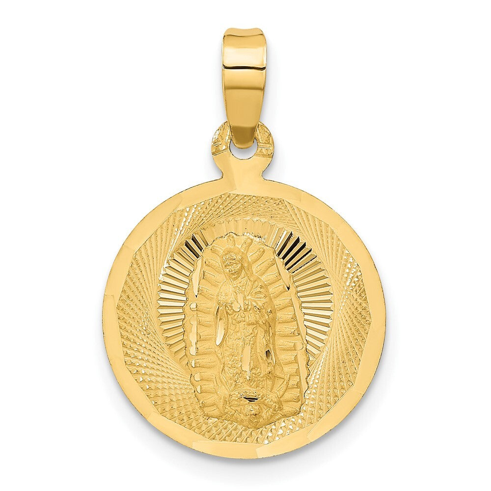 14k Yellow Gold Polished Diamond-Cut Lady Of Guadalupe Circle Pendant for Women