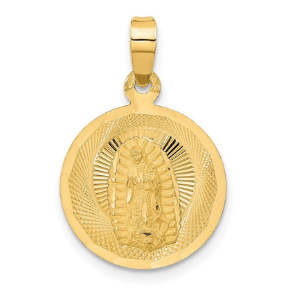 14k Yellow Gold Polished Diamond-Cut Lady Of Guadalupe Circle Pendant for Women