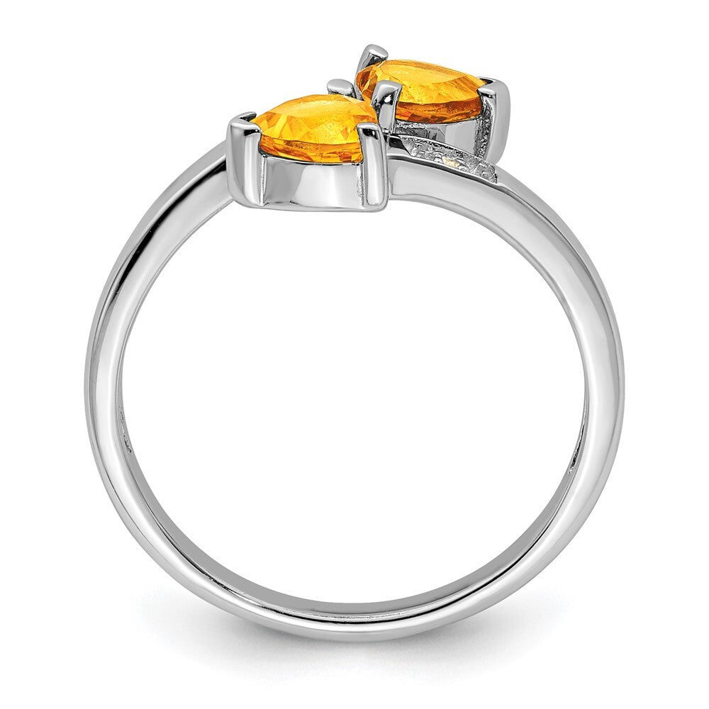 Sterling Silver Rhodium Citrine & Diamond Heart Ring Size 8