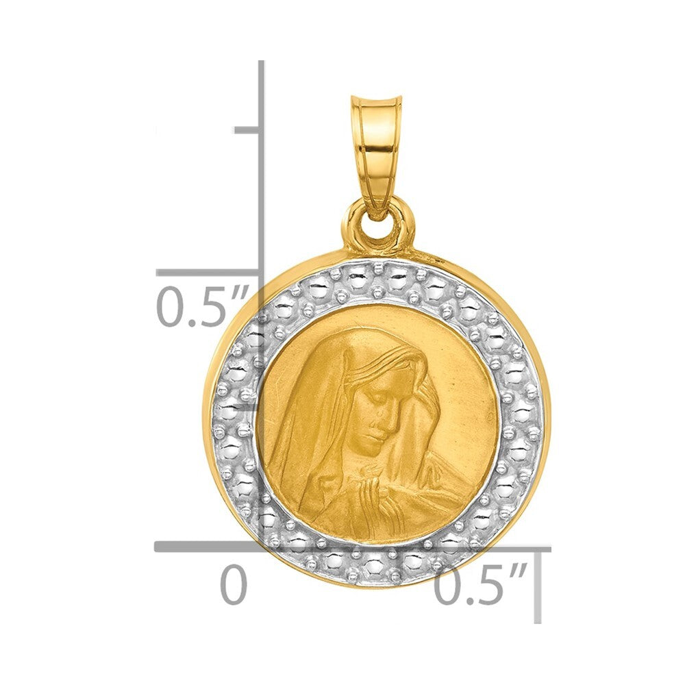 14k Yellow Gold and Rhodium Hollow Lady of Sorrows Pendant for Women