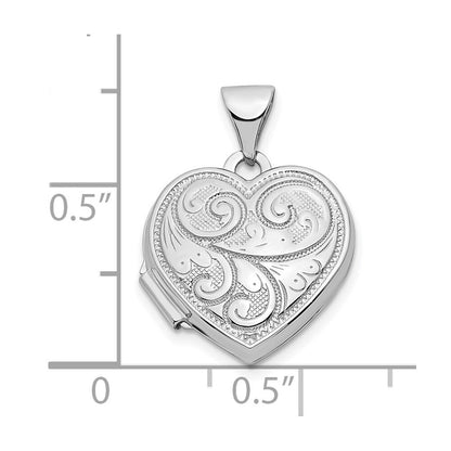 14k White Gold Reversible Swirl Design 15mm Heart Locket Pendant for Women