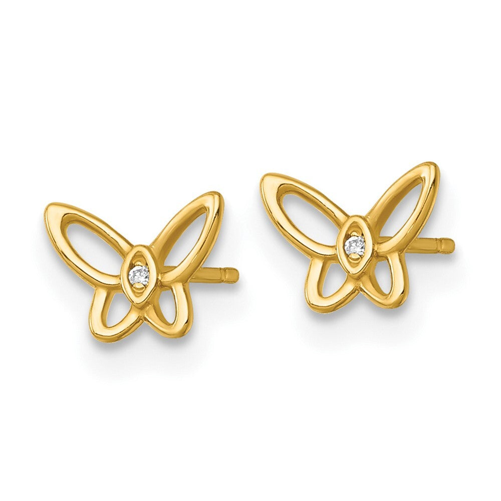 14k Yellow Gold Polished Cubic Zirconia Butterfly Stud Earrings Gift for Women