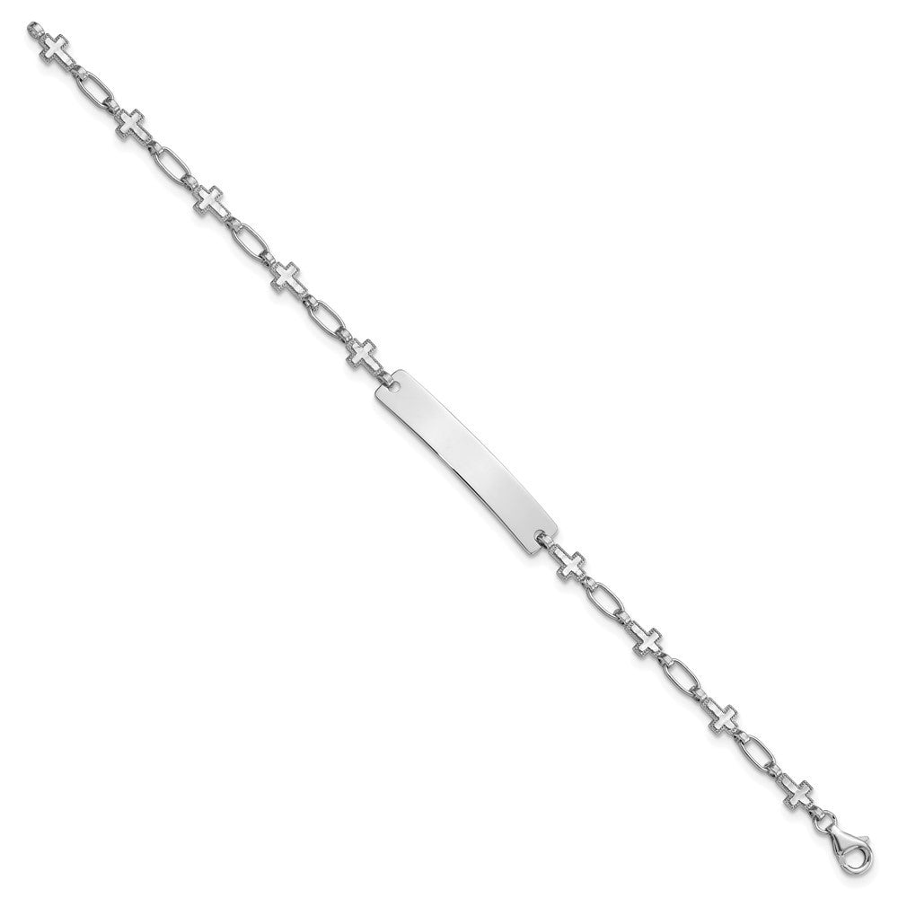 Sterling Silver Rhodium-plated 6.25 inch Cross Children's ID Bracelet