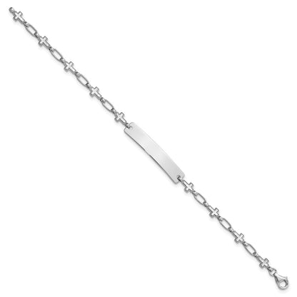 Sterling Silver Rhodium-plated 6.25 inch Cross Children's ID Bracelet