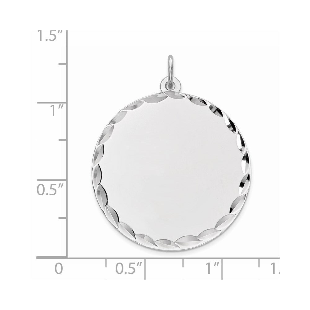 Sterling Silver Rhod-plated Eng. Rnd Polish Front/Satin Back Disc Charm