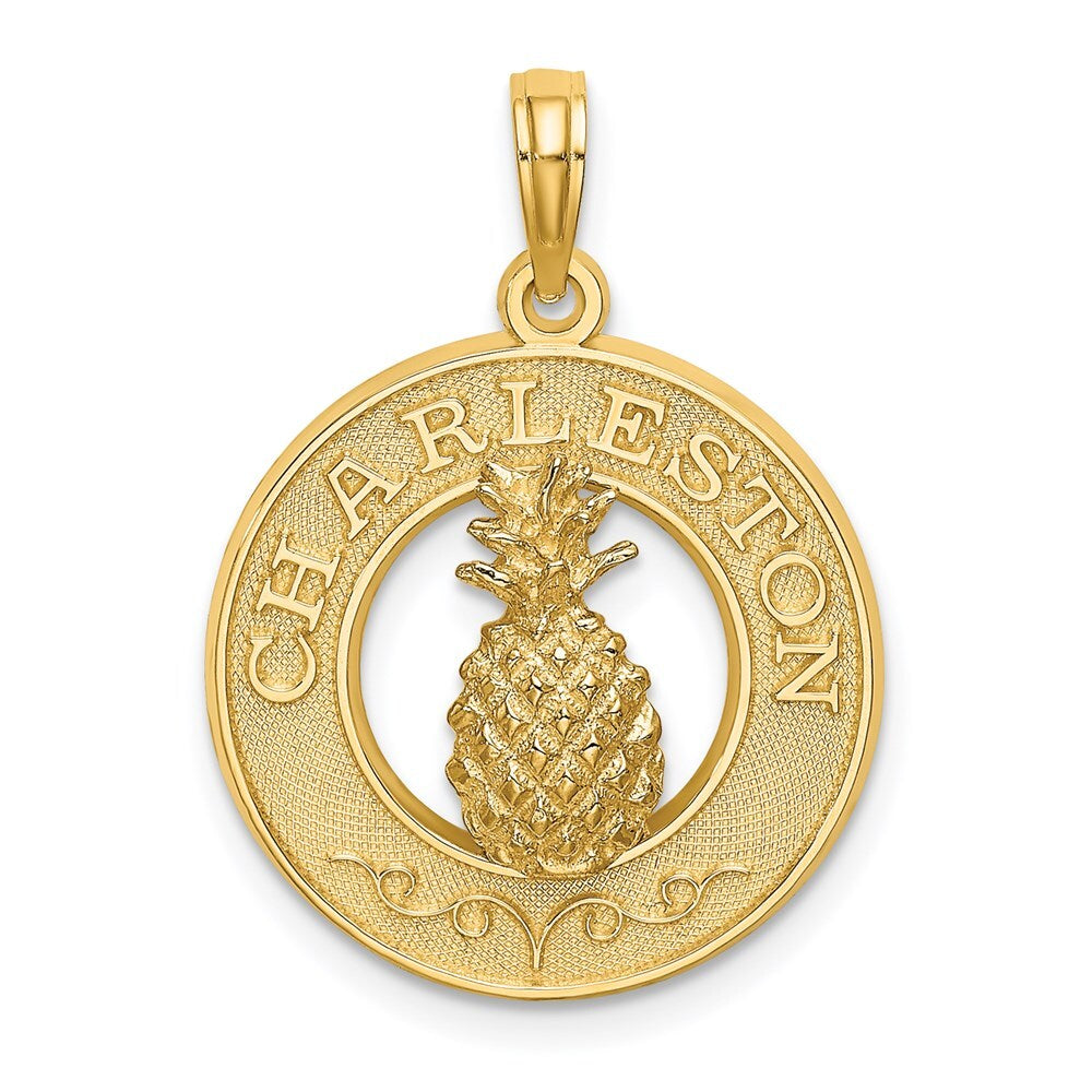 14k Yellow Gold CHARLESTON Pineapple Charm Pendant for Women