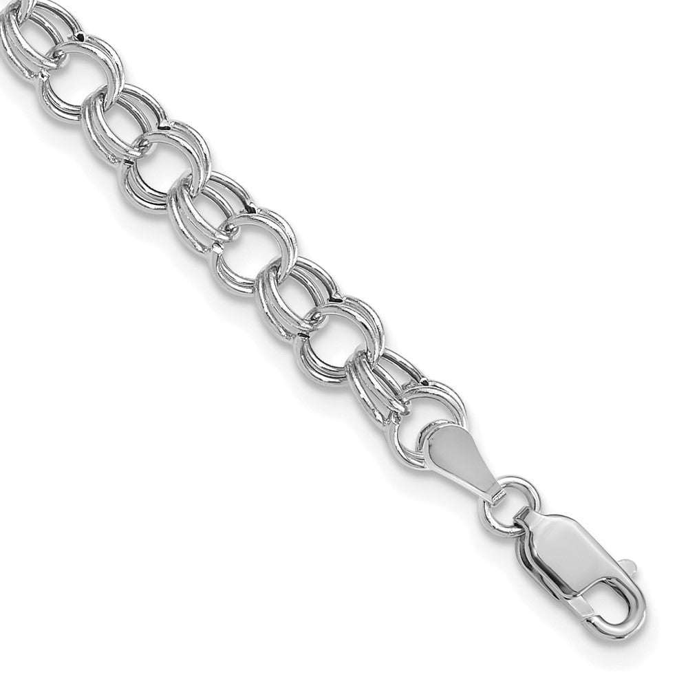 14k White Gold 6mm Hollow Double Link 7 inch Charm Bracelet
