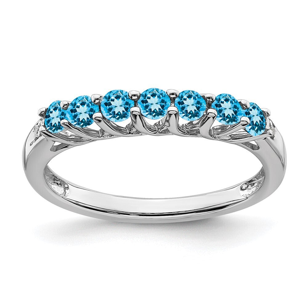Sterling Silver Rhodium-plated Blue Topaz and Diamond Ring Size 7