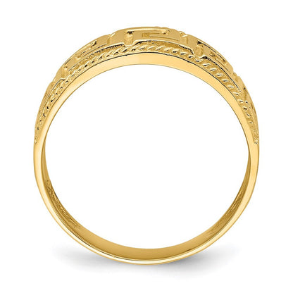 14K Yellow Gold Greek Key Pattern Dome Ring Size 7