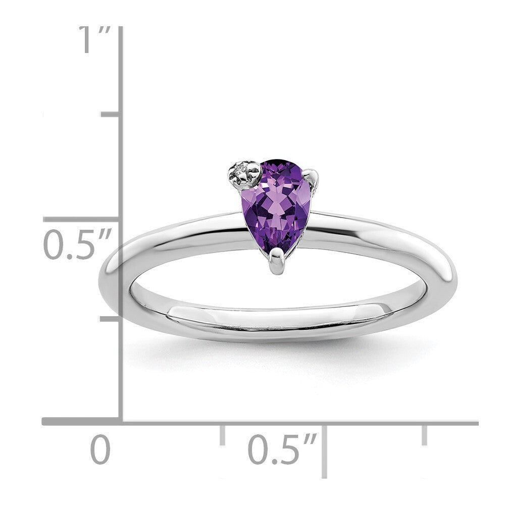 Sterling Silver Rhodium-plated Polished Pear Amethyst & White Topaz Ring Size 7