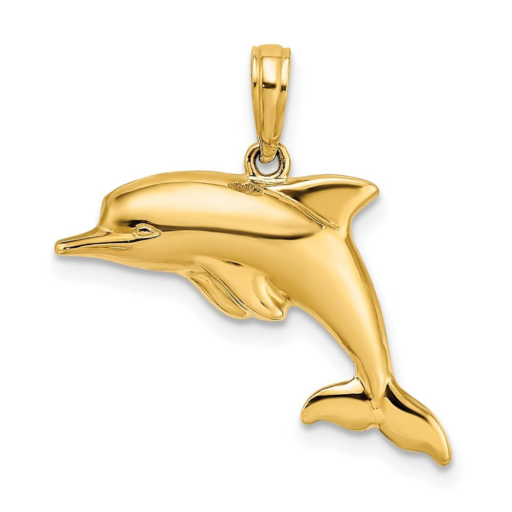 14k Yellow Gold w/Rhodium 3-D Reversible Puffed Dolphin Charm