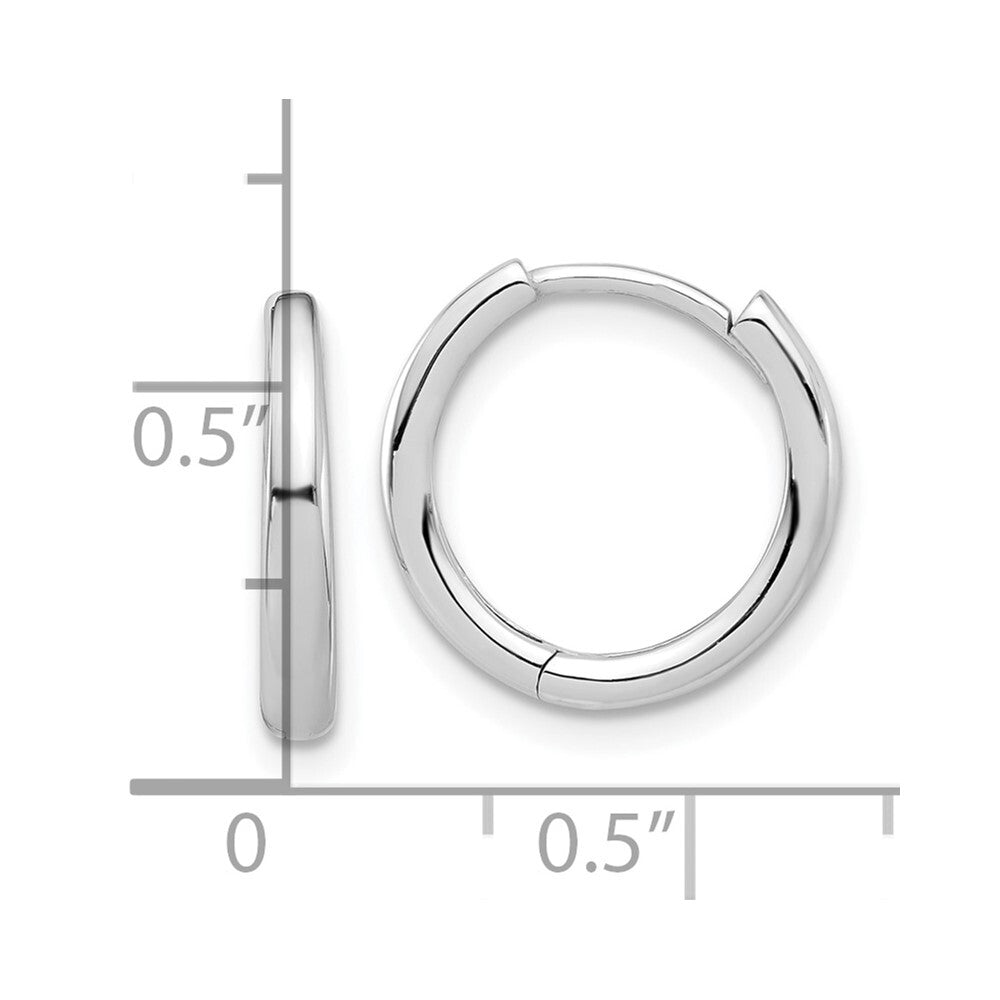 14K White Gold Polished Hinged Hoop Earrings Gift for Women