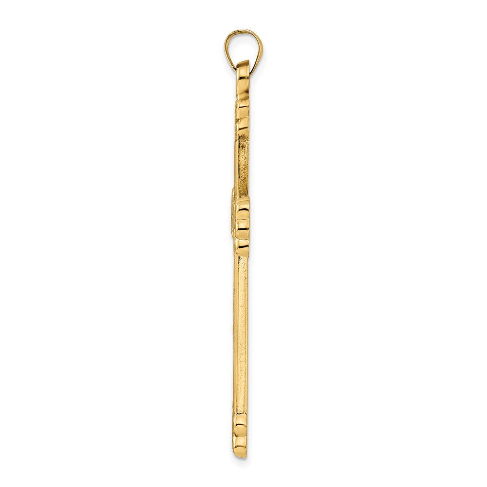 14k Yellow Gold Polished and Textured Circle Center Cross Pendant