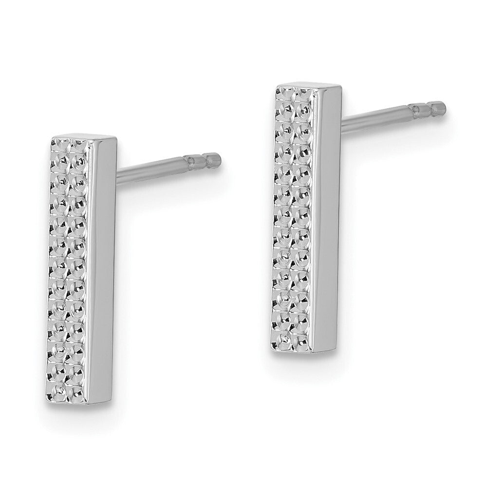 14K White Gold Textured Bar Stud Earrings Gift for Women