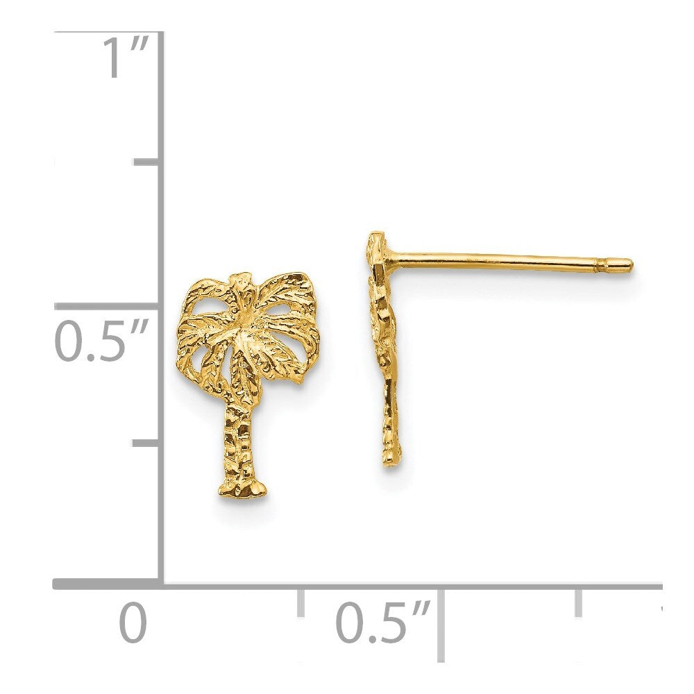 14k Yellow Gold Palm Tree Stud Earrings Gift for Women