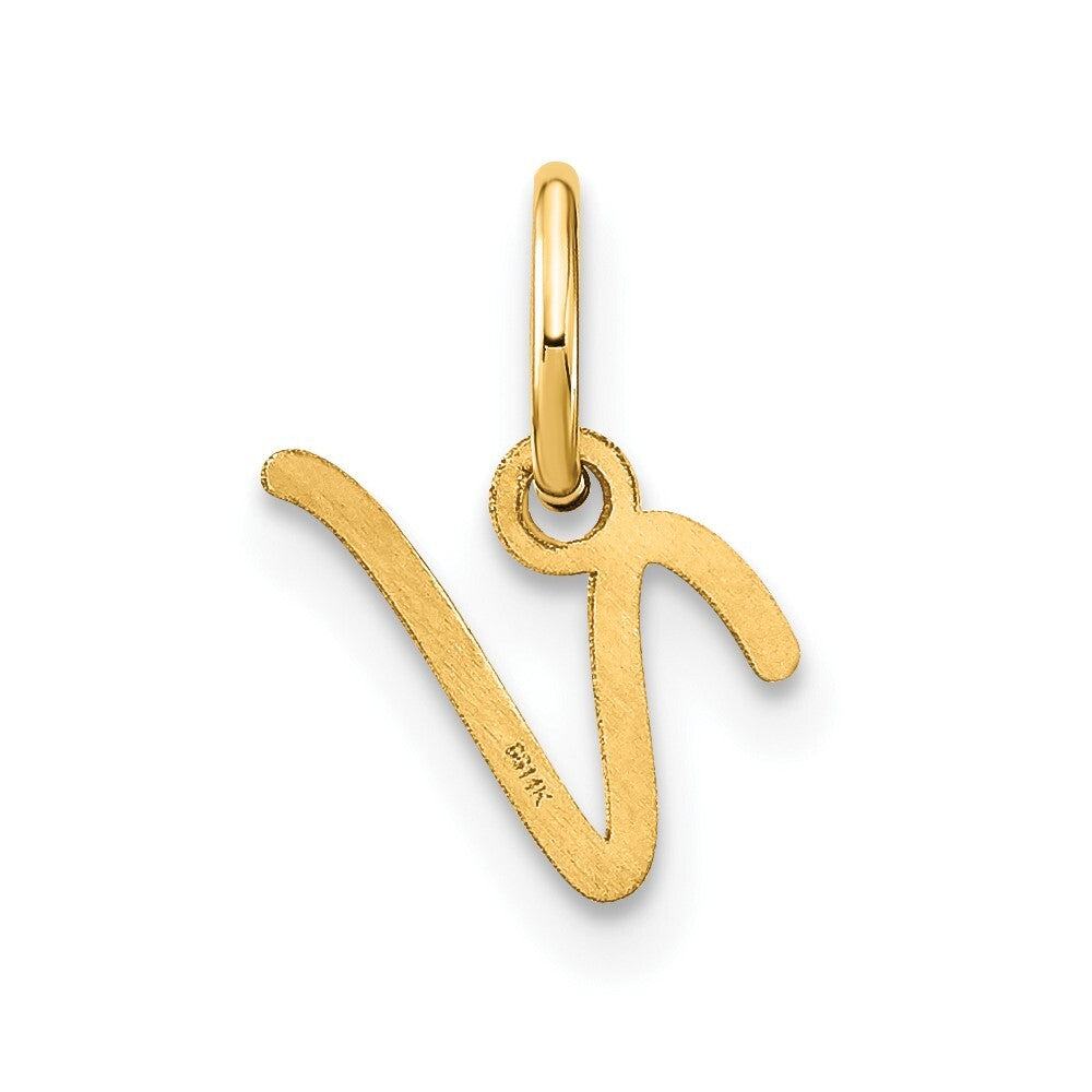 14k Yellow Gold Upper case Letter V Initial Charm Pendant for Women