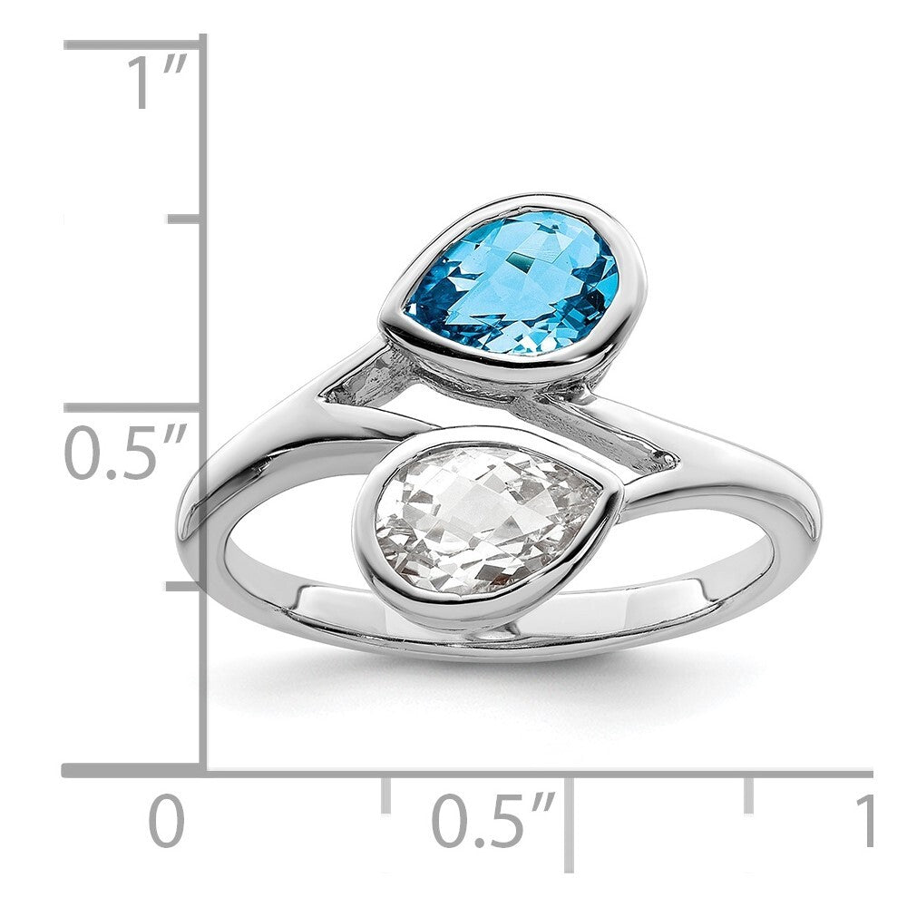 Sterling Silver Rhodium-plated Polished Blue & White Topaz ByPass Ring Size 7