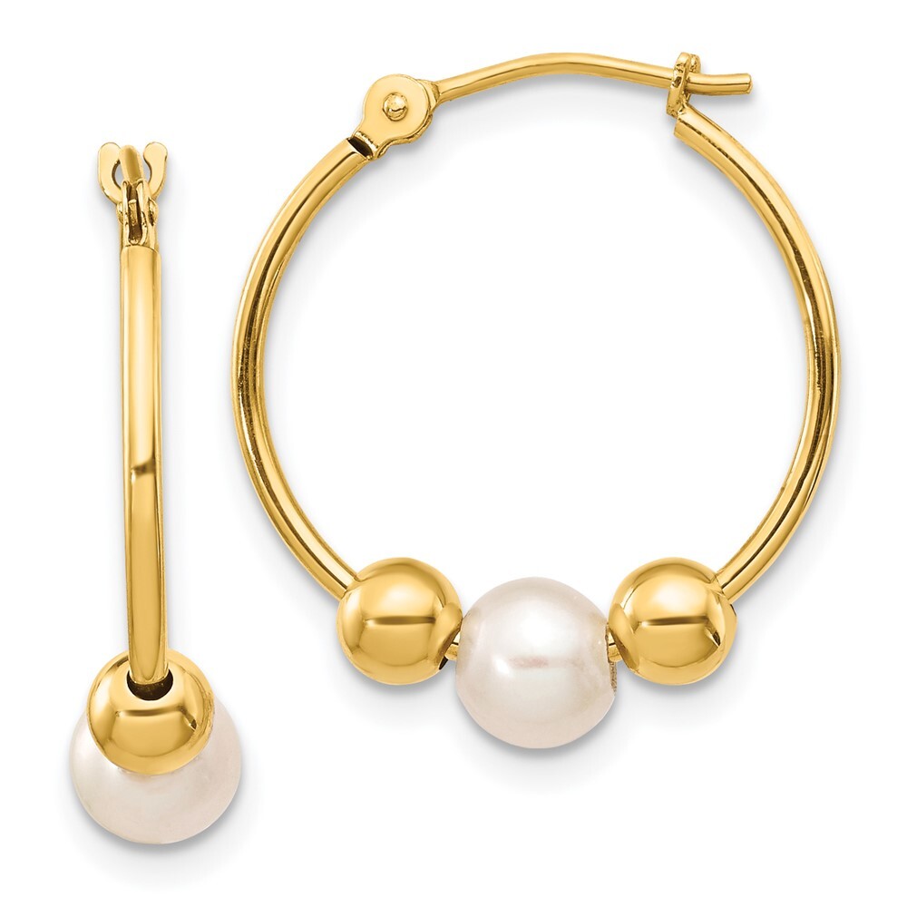 14k Yellow Gold 5-6mm Semi-round Freshwater Cultured Pearl Polished Hoop Earring