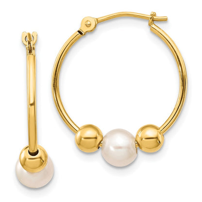 14k Yellow Gold 5-6mm Semi-round Freshwater Cultured Pearl Polished Hoop Earring