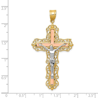 14K Tri-Color Gold Diamond-cut Crucifix Pendant