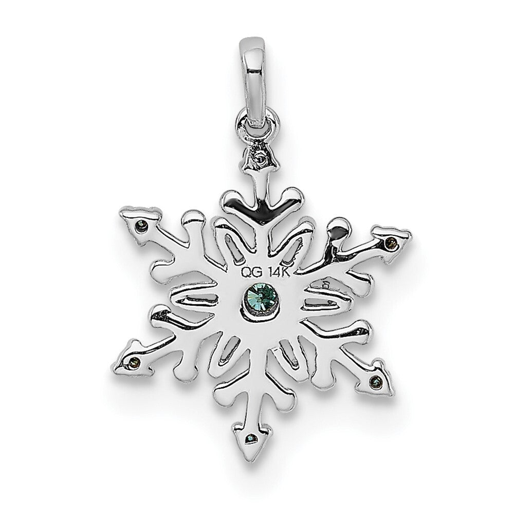 14k White Gold 1/10ct. Blue and White Diamond Snowflake Pendant for Women