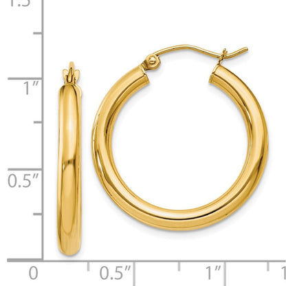14k Yellow Gold Polished 3mm Lightweight Tube Hoop Earrings Gift for Women