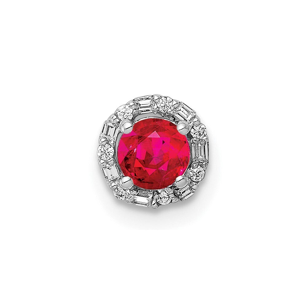 14k White Gold 1/20ct. Diamond and .25 Ruby Halo Chain Slide Pendant for Women