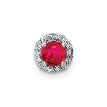 14k White Gold 1/20ct. Diamond and .25 Ruby Halo Chain Slide Pendant for Women