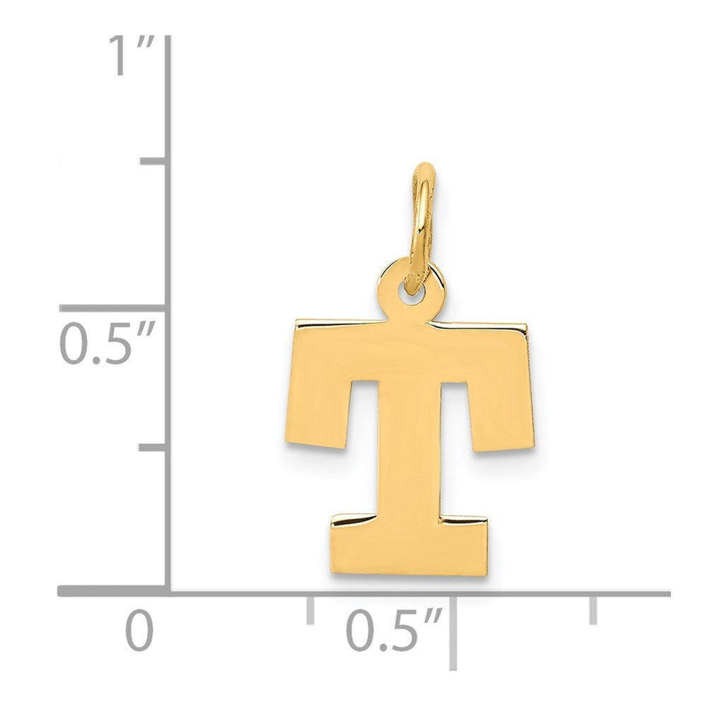 14k Yellow Gold Small Block Letter T Initial Charm Pendant for Women