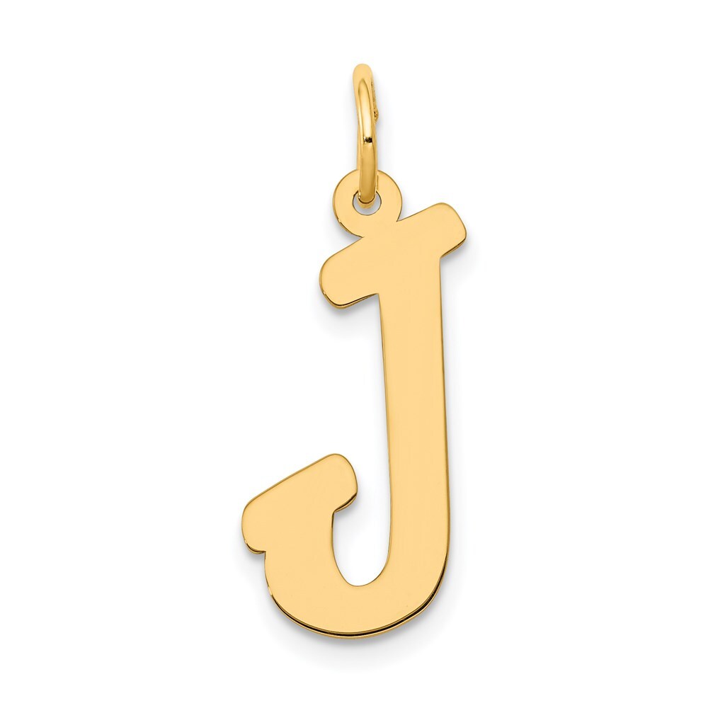 14k Yellow Gold Large Script Letter J Initial Charm Pendant for Women