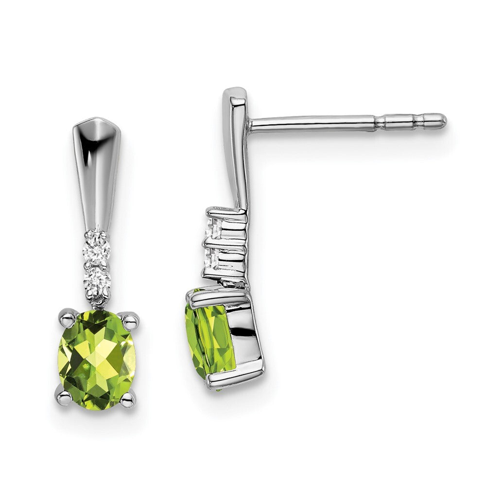 14k White Gold Oval Peridot and Diamond Dangle Earrings Gift for Women