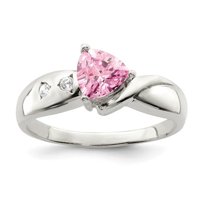 Sterling Silver Pink Trillion Cubic Zirconia Ring Size 8