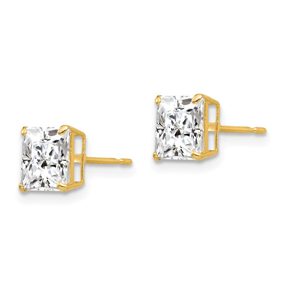 14k Yellow Gold 6mm Square Cubic Zirconia Stud Earrings Gift for Women