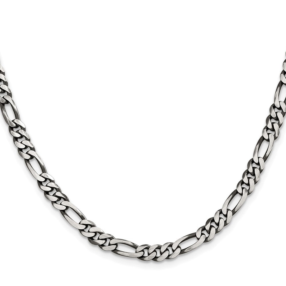 Sterling Silver Antiqued 5.5mm Figaro Chain Necklace