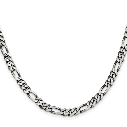 Sterling Silver Antiqued 5.5mm Figaro Chain Necklace